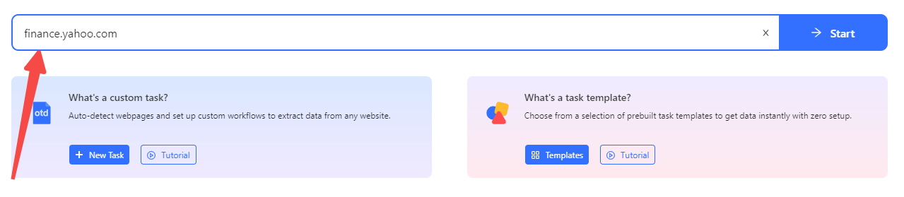 Enter the target URL into the box for HTML table data scraping