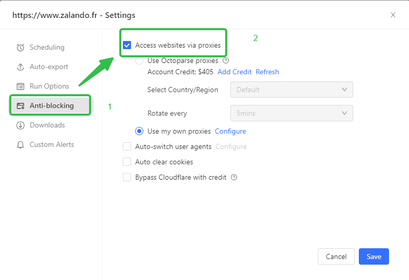 enable proxy access in octoparse