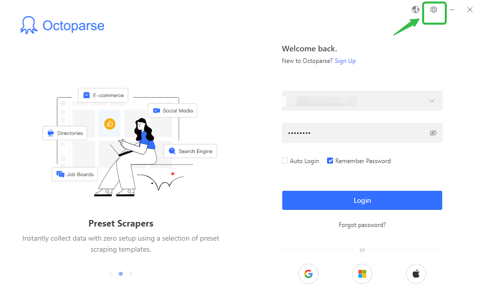 octoparse login screen