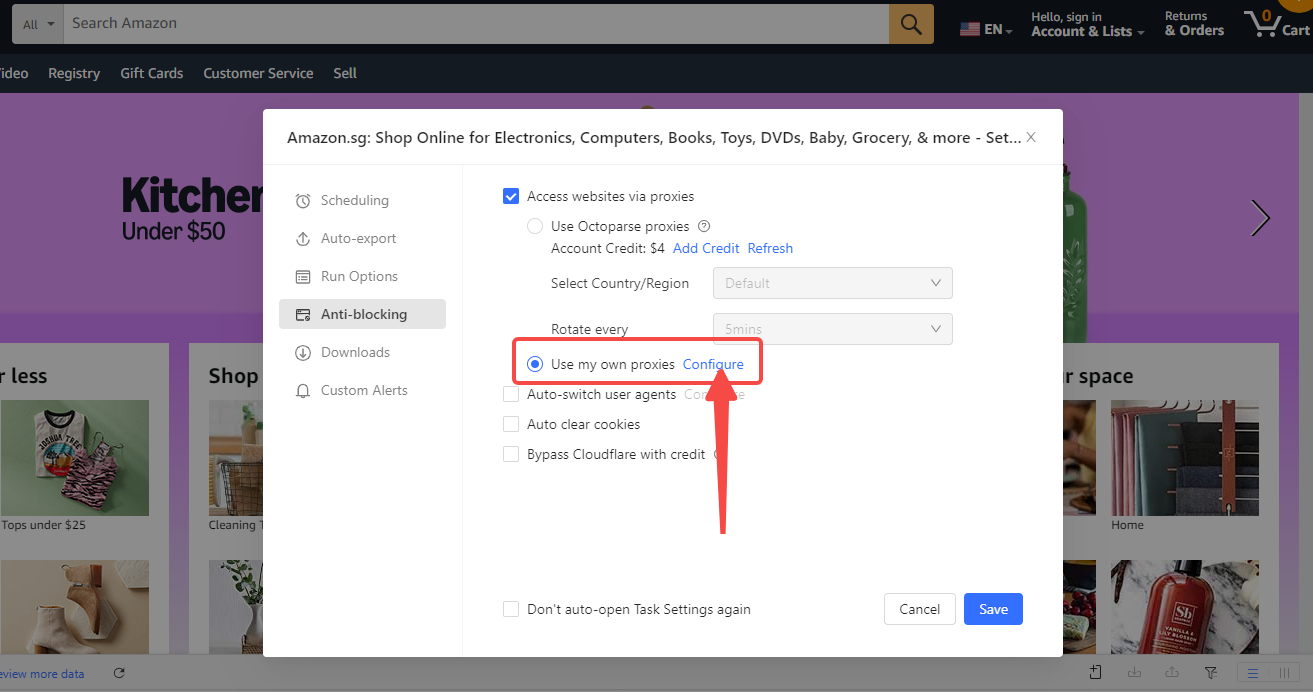 setting up HTTP proxy in octoparse