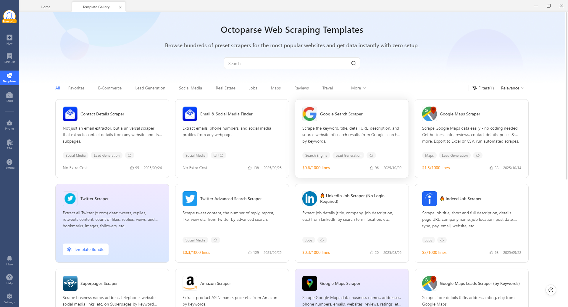 octoparse templates