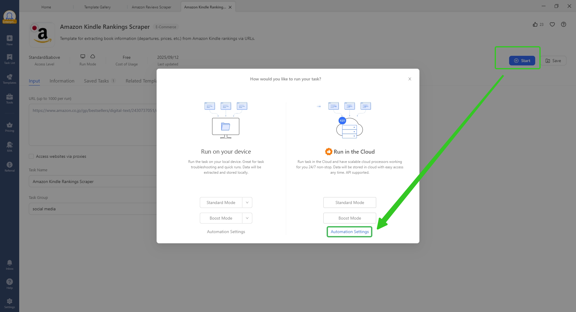 octoparse automation settings