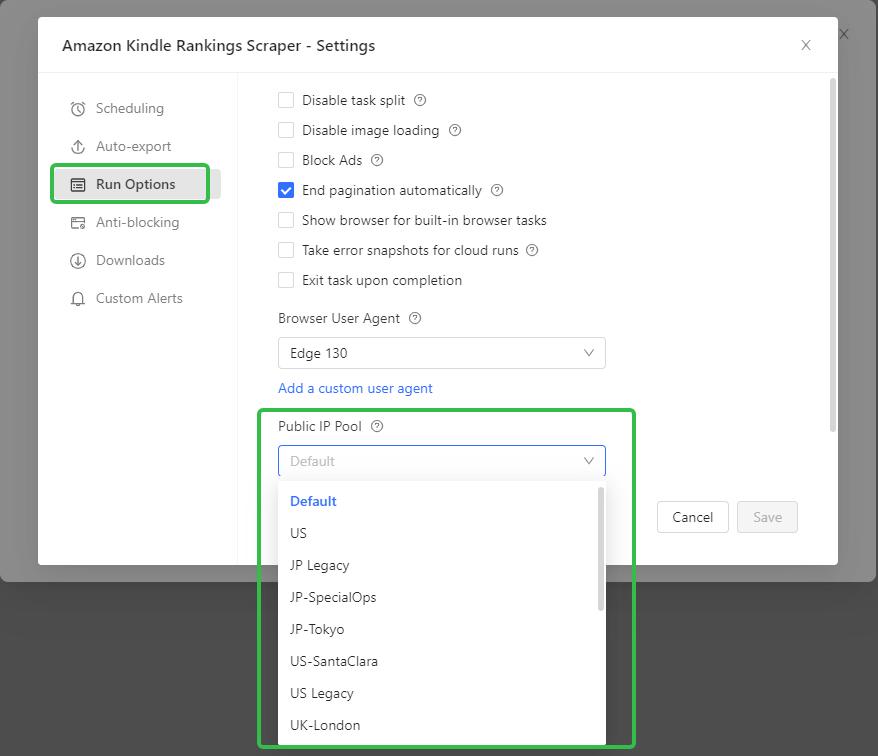 octoparse run options