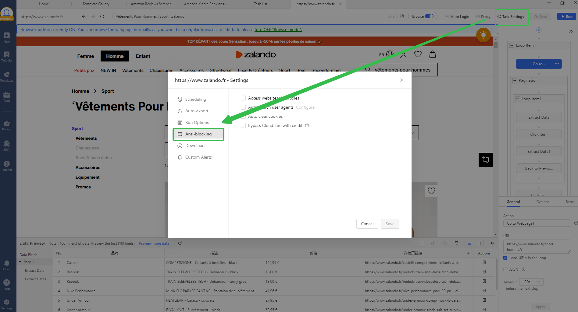 octoparse task setting