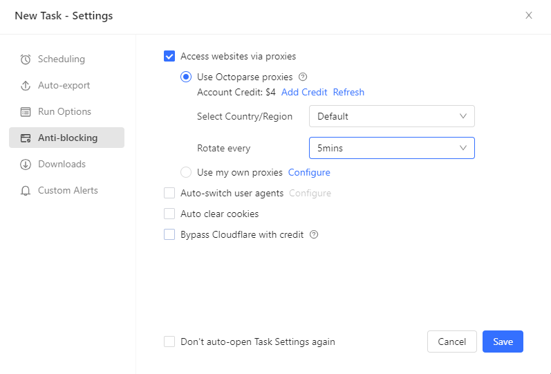 anti blocking with octoparse to fix 405 method not allowed