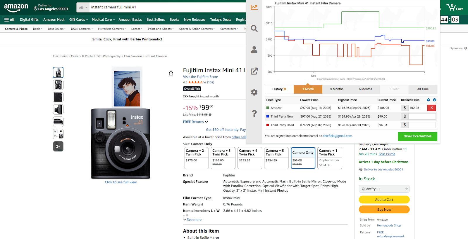 amazon price history tracking with Camelcamelcamel walkthrough: price graph