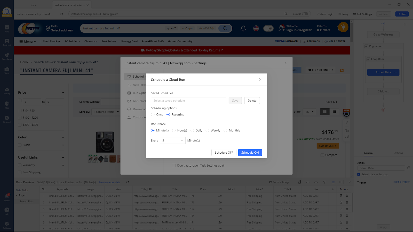 Build Your Own Amazon Price History Tracker with Octoparse: schedule a cloud run