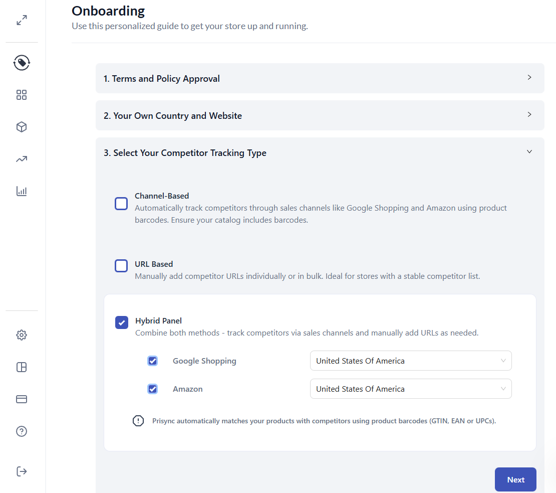 I put monitoring in hybrid mode to observe both Amazon and Google Shopping