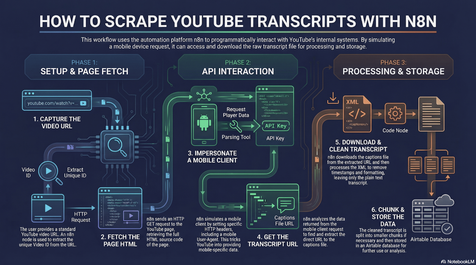 extract youtube transcripts using notebooklm and n8n