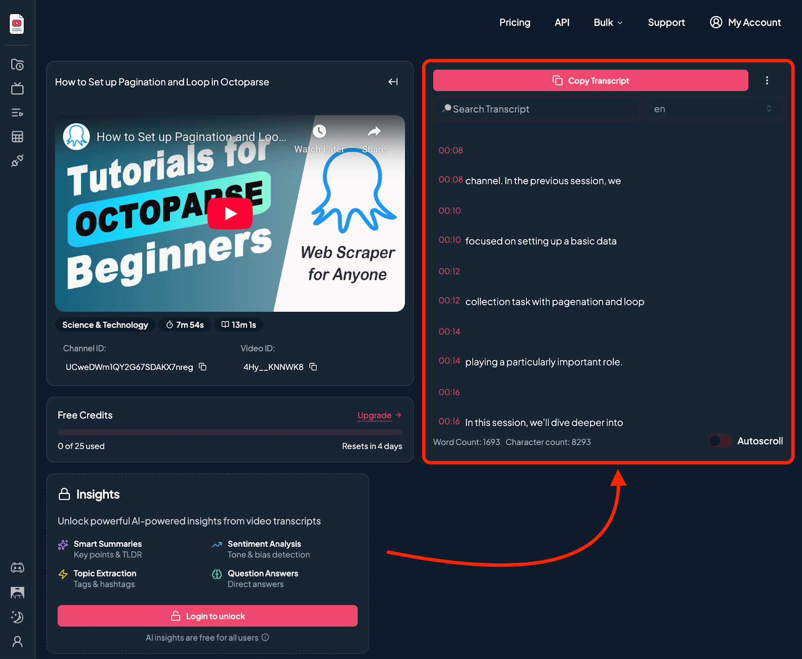 extract youtube transcripts using an online tool or a chrome extension