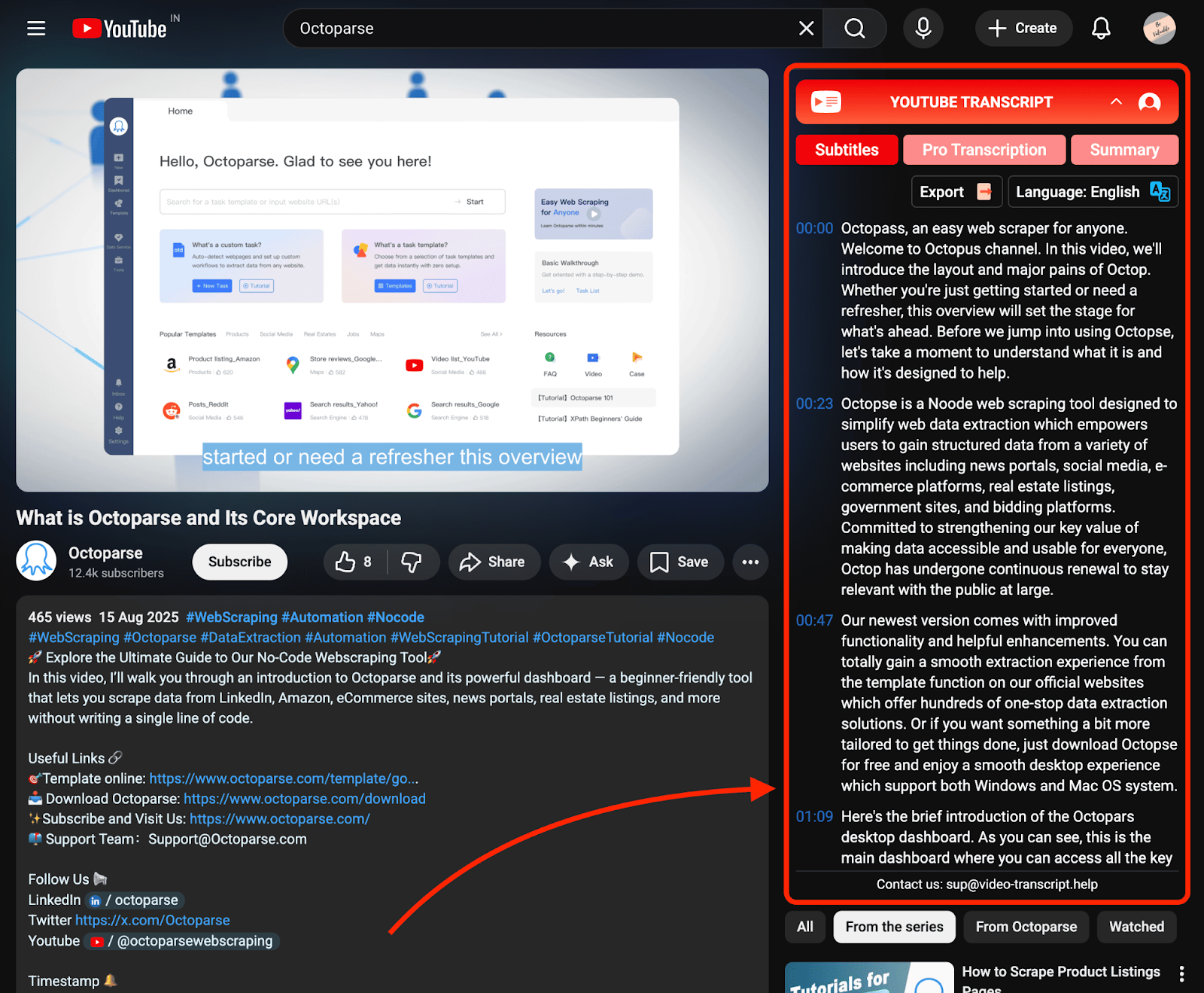 extract youtube transcripts using an online tool or a chrome extension
