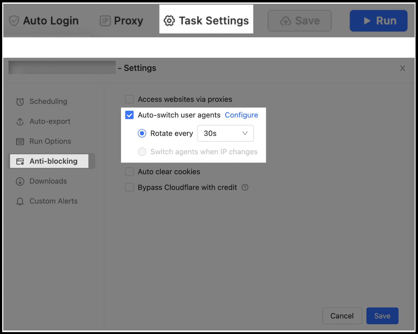 Automatic User Agents Rotation setting in Octoparse