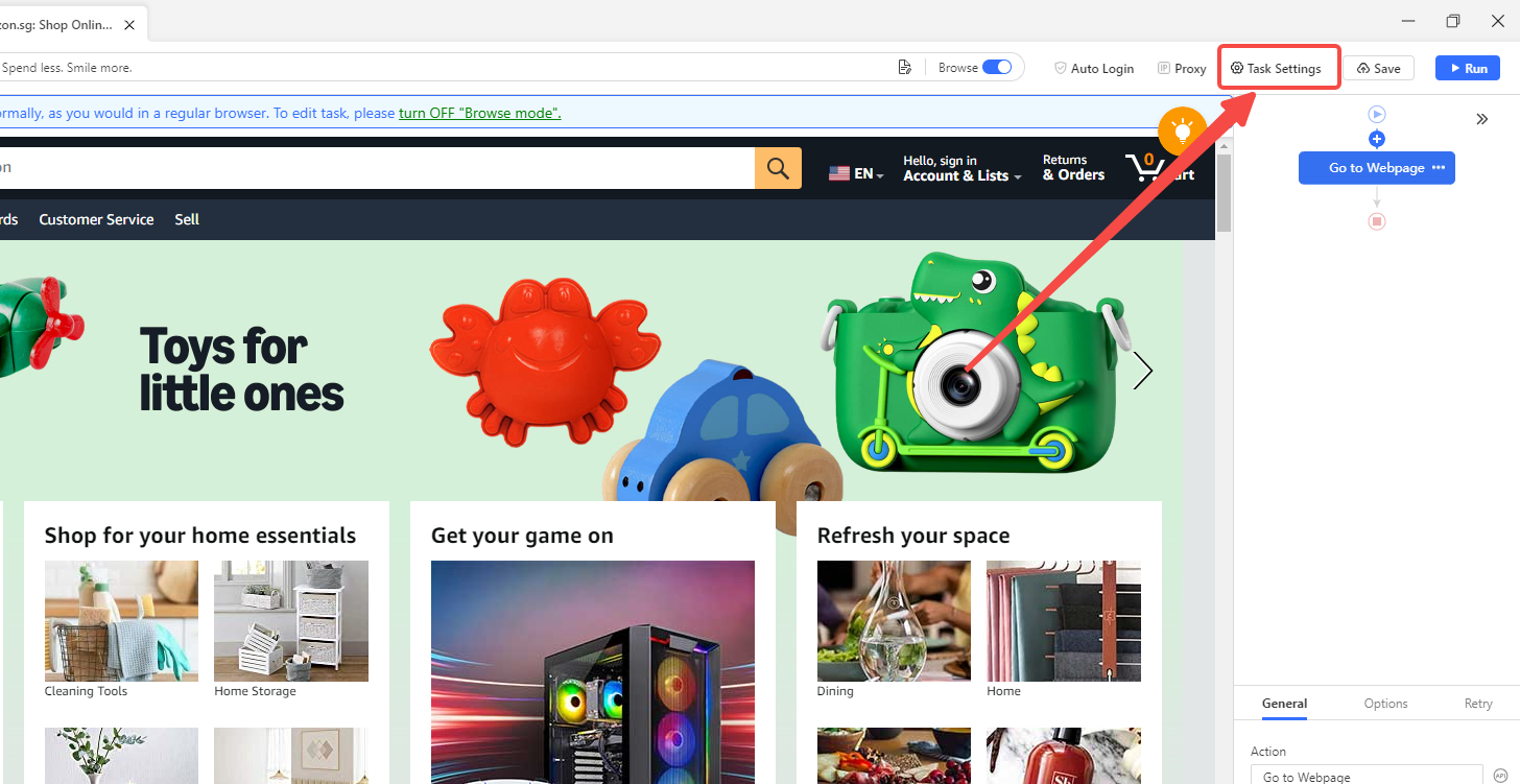 Octoparse task settings for proxy scraping