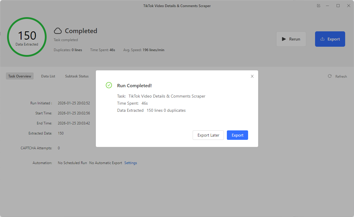TikTok Video Details & Comments Scraper Template