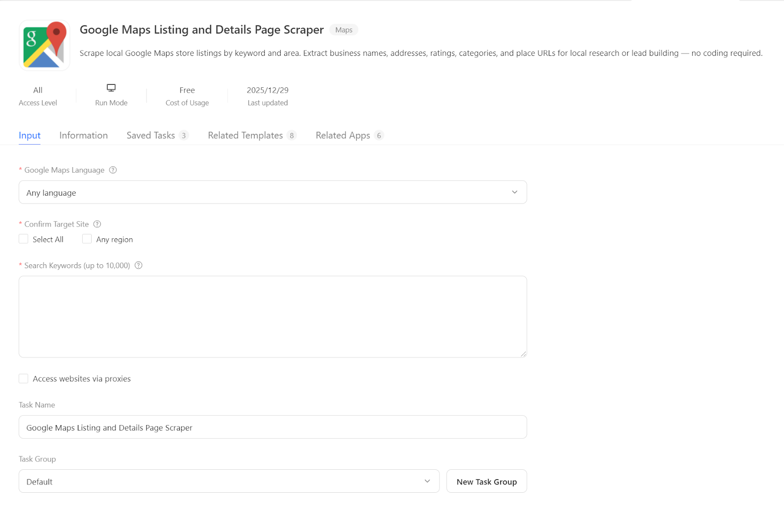 google maps listing and details page scraper