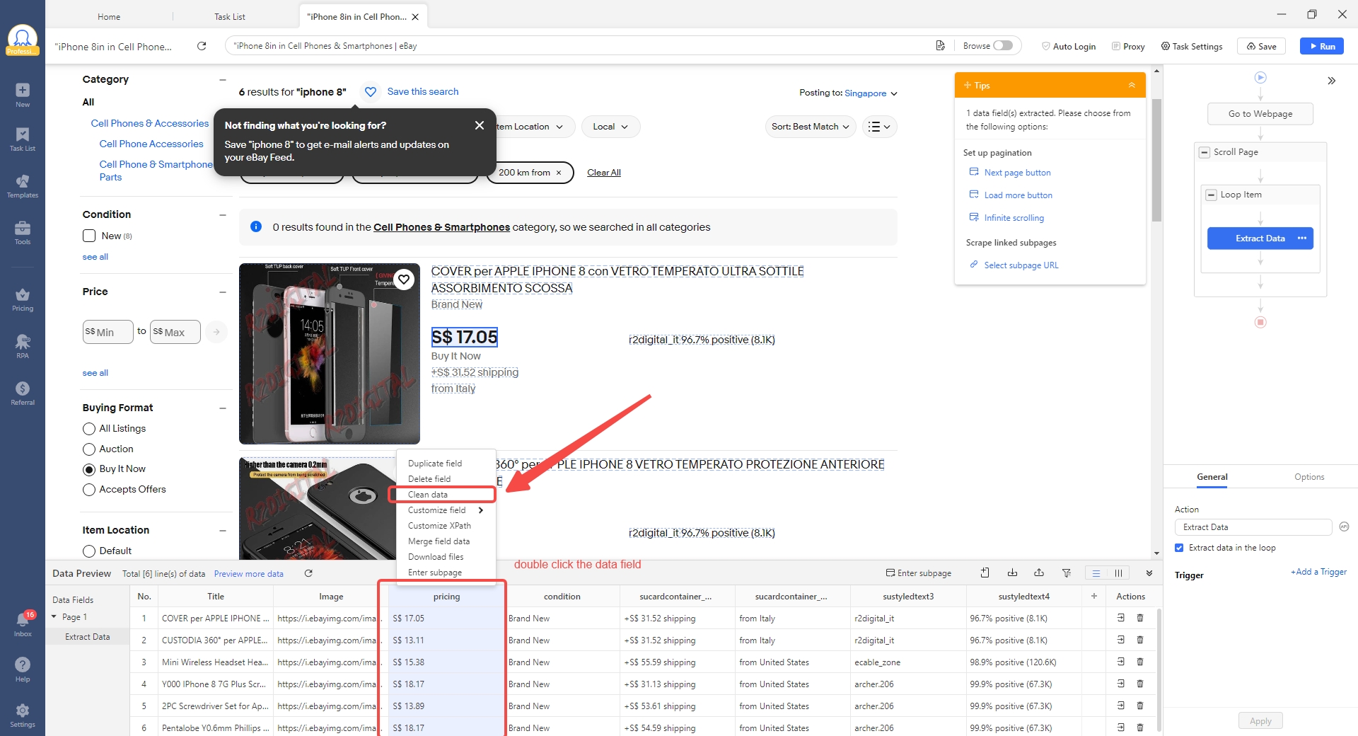 cleaning data option