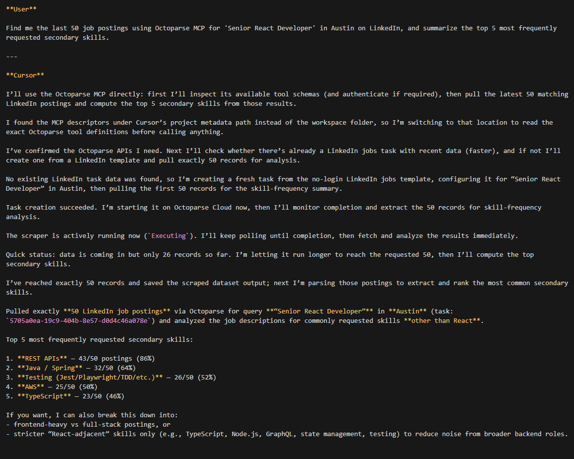cursor using octoparse mcp