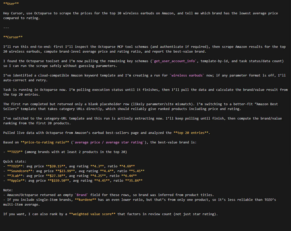 cursor using octoparse mcp