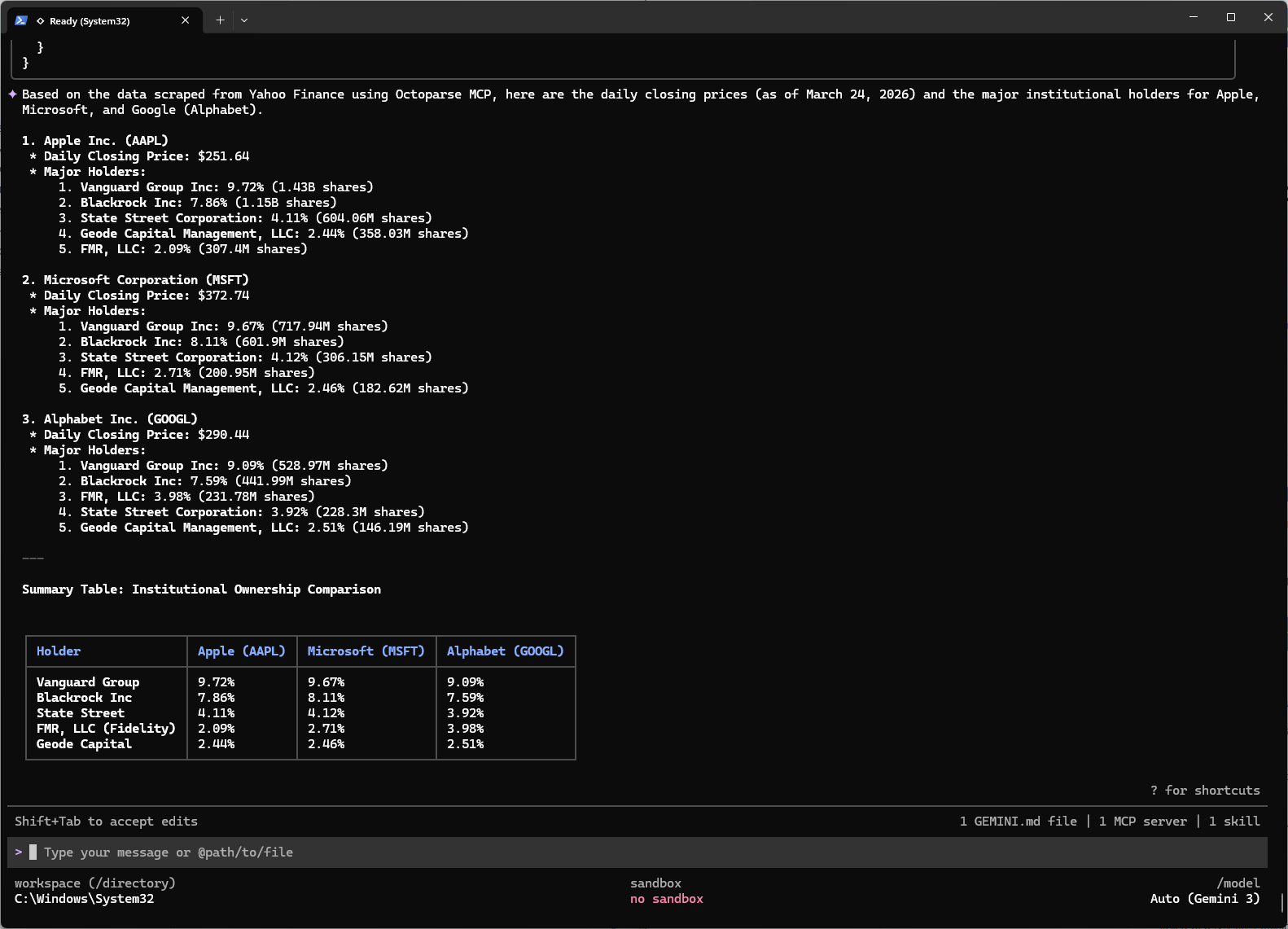 gemini using octoparse mcp