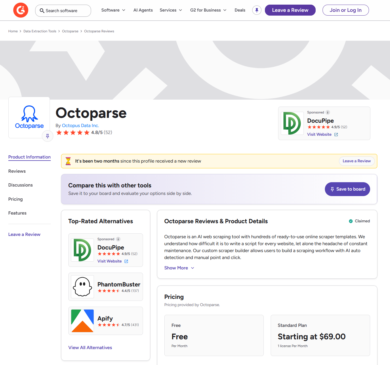 Octoparse G2 rating