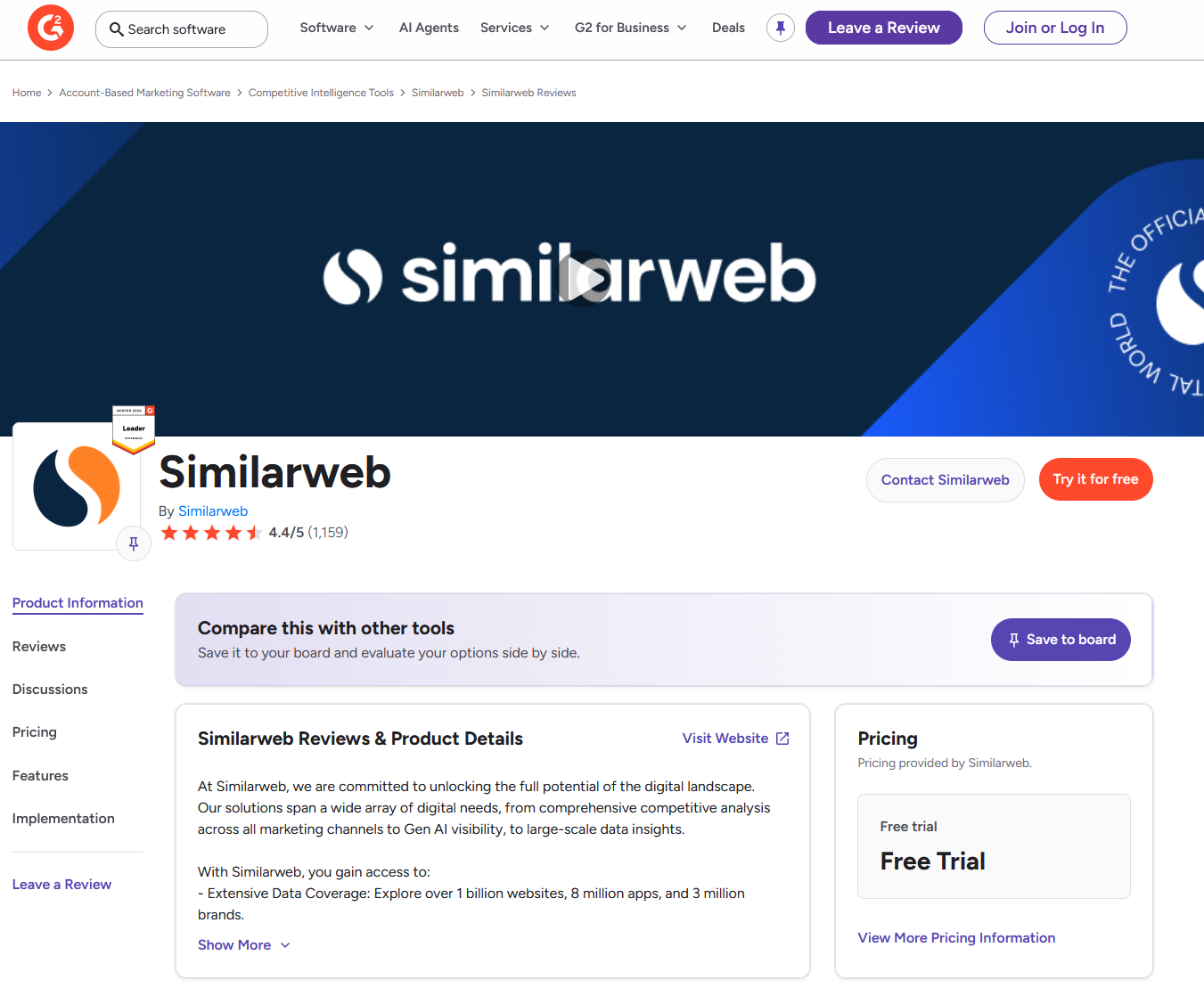 Similarweb G2 rating