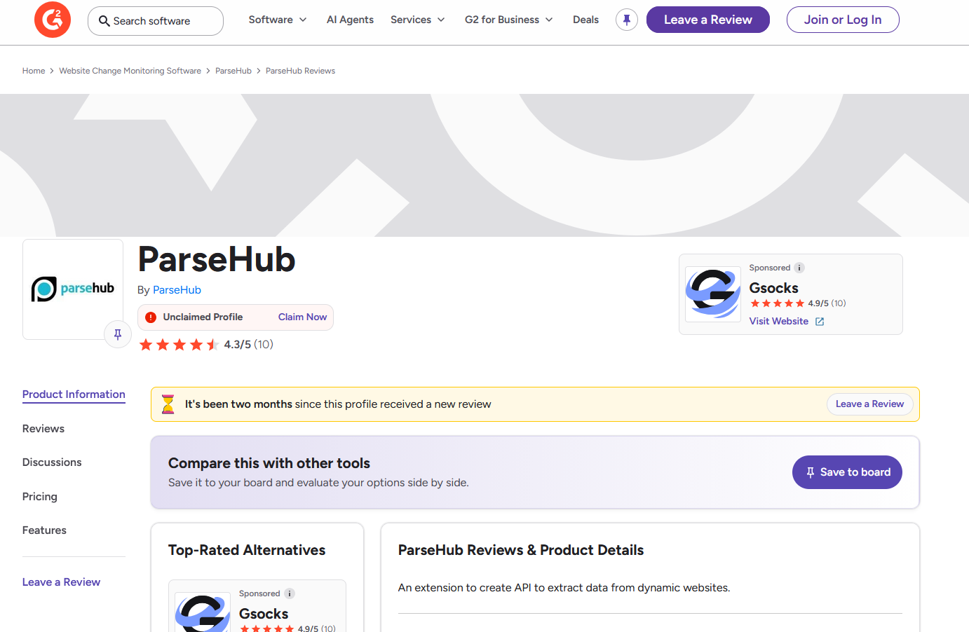 ParseHub G2 rating