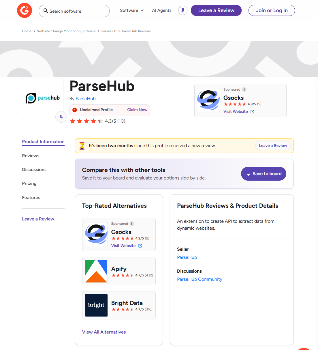 G2 rating parsehub