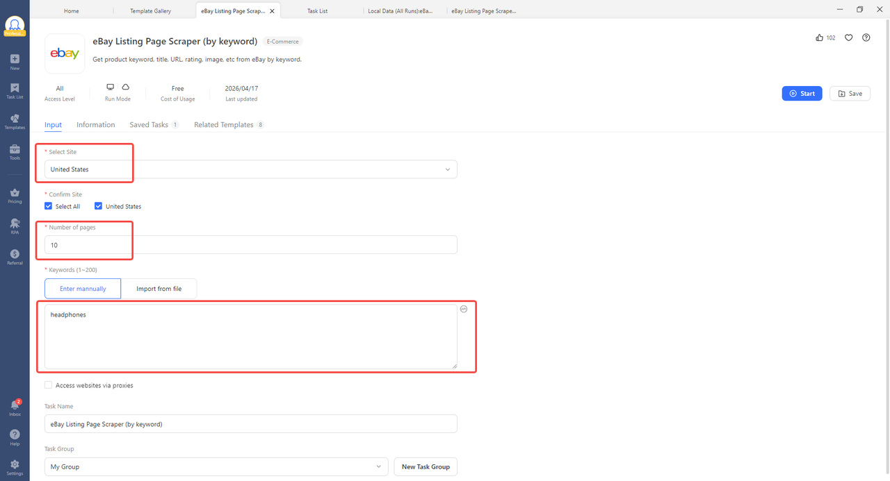 ebay  template setting 