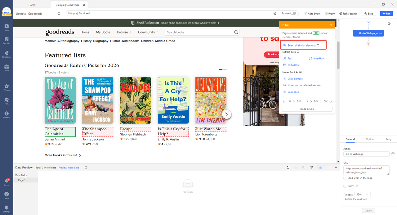 select the elements you want to scrape