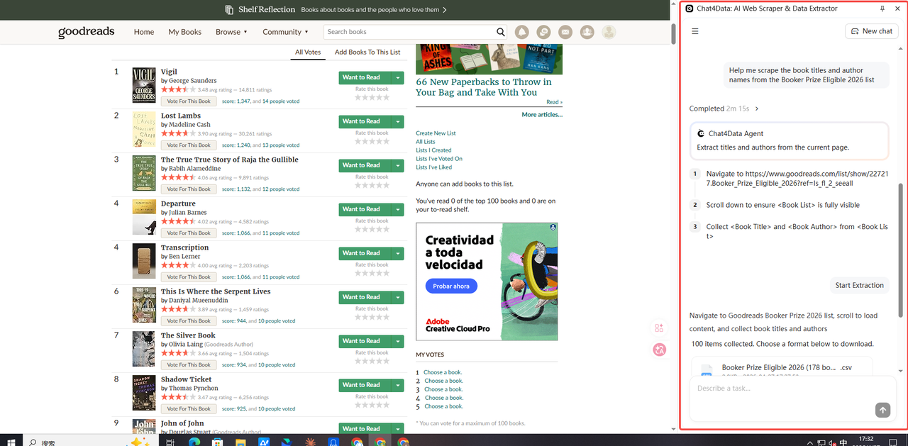 use chat4data to scrape a website