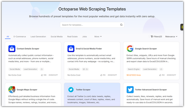octoparse online templates