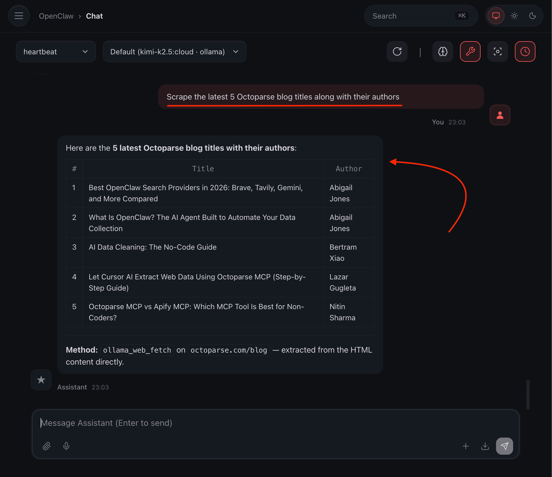 scrape blog titles using openclaw