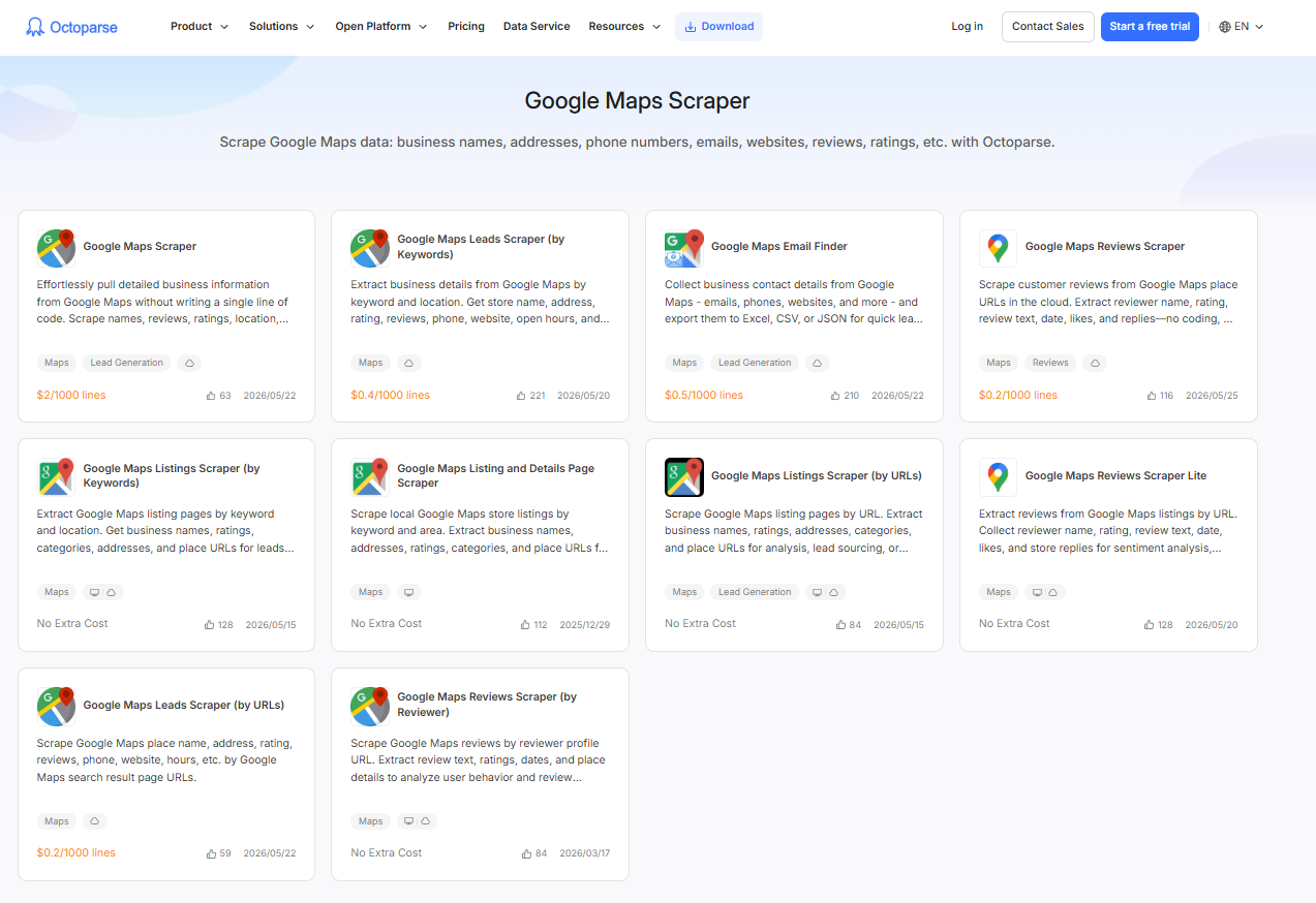 octoparse google maps templates