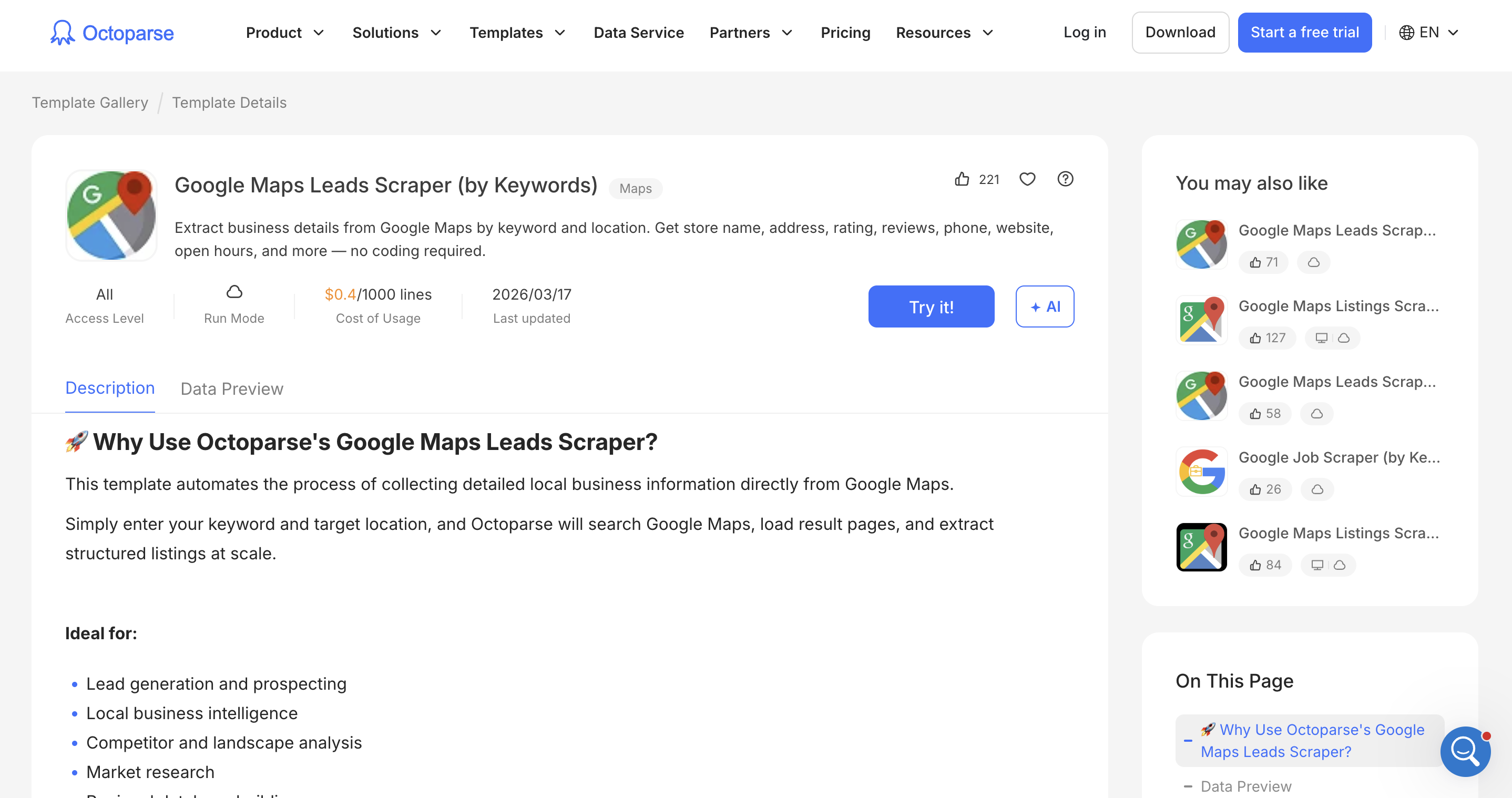 octoparse google maps scraper template