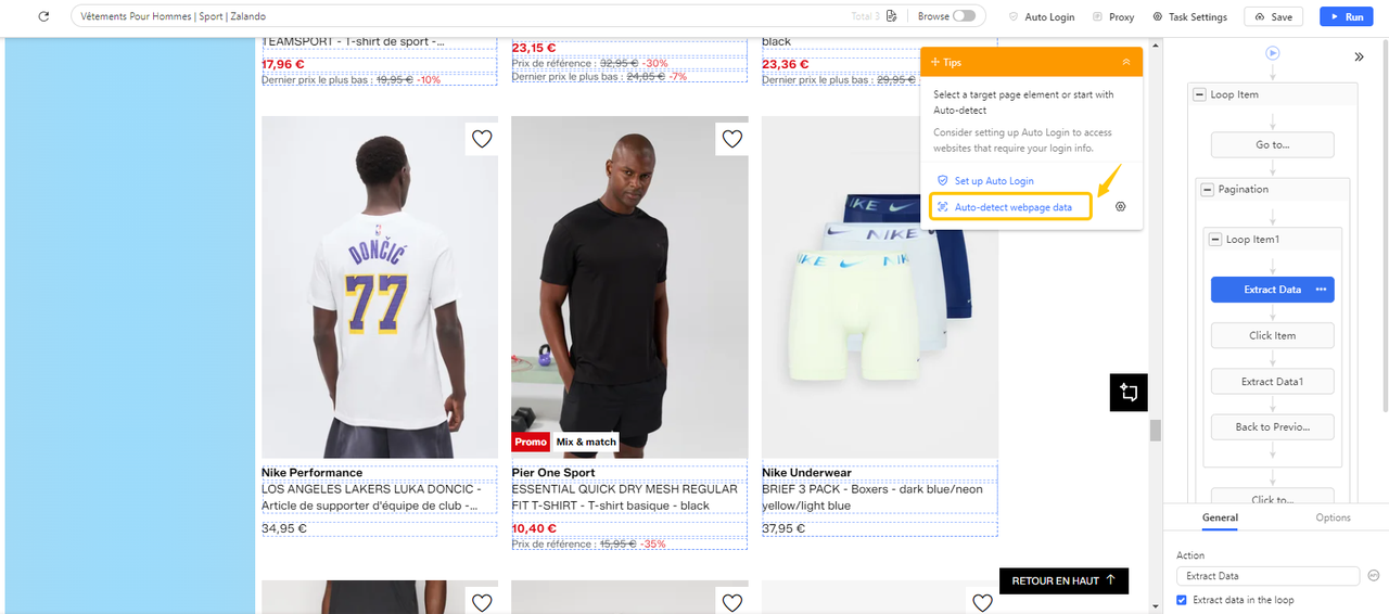 next button pagination setup in octoparse