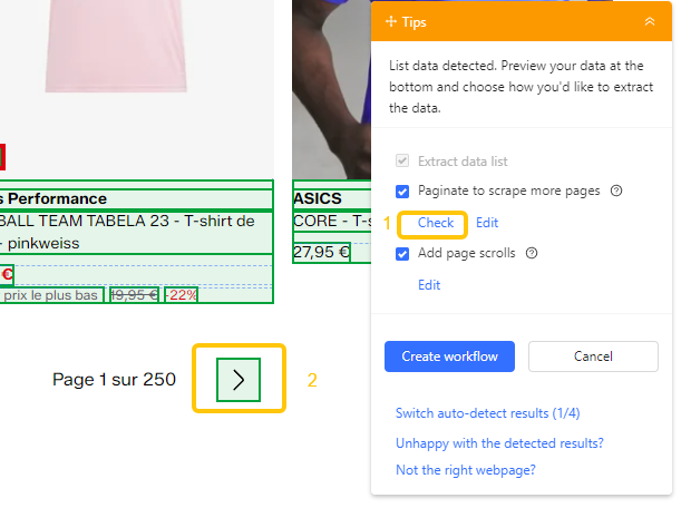 next button pagination setup in octoparse