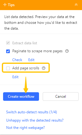 next button pagination setup in octoparse