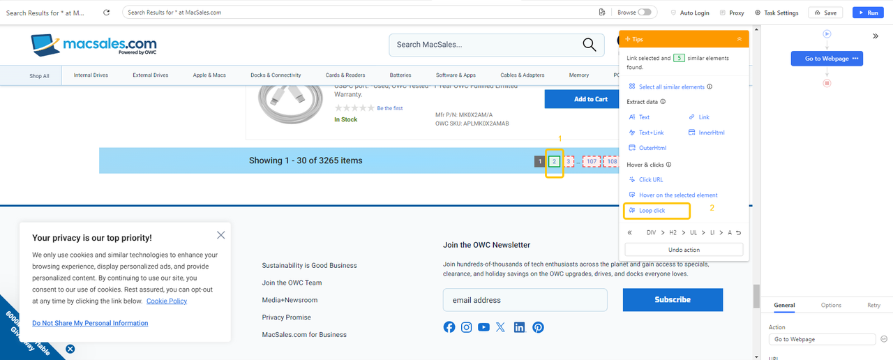 page number pagination setup in octoparse