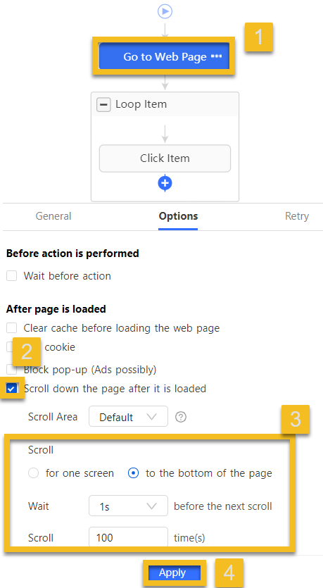 infinite scroll setup in octoparse