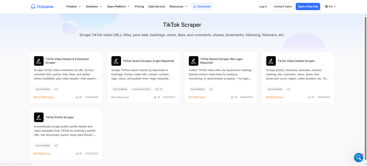 octoparse pre-built templates