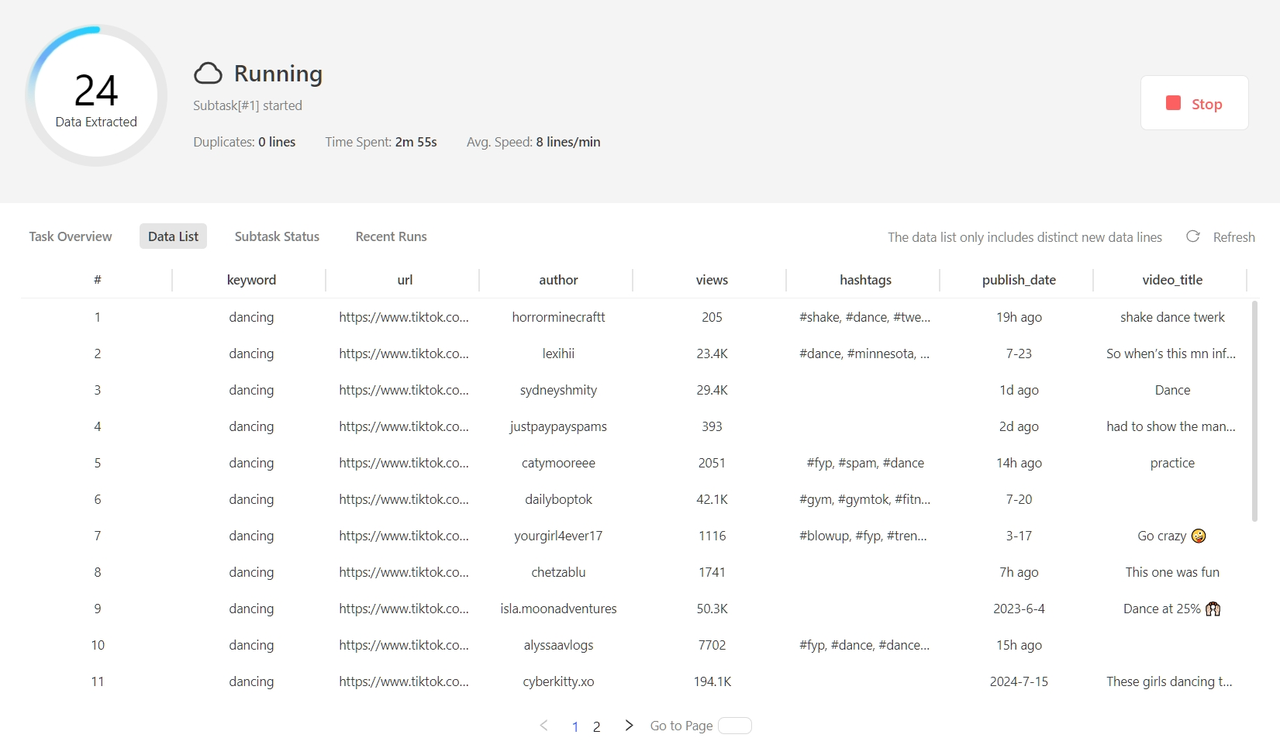 tiktok search scraper exported data