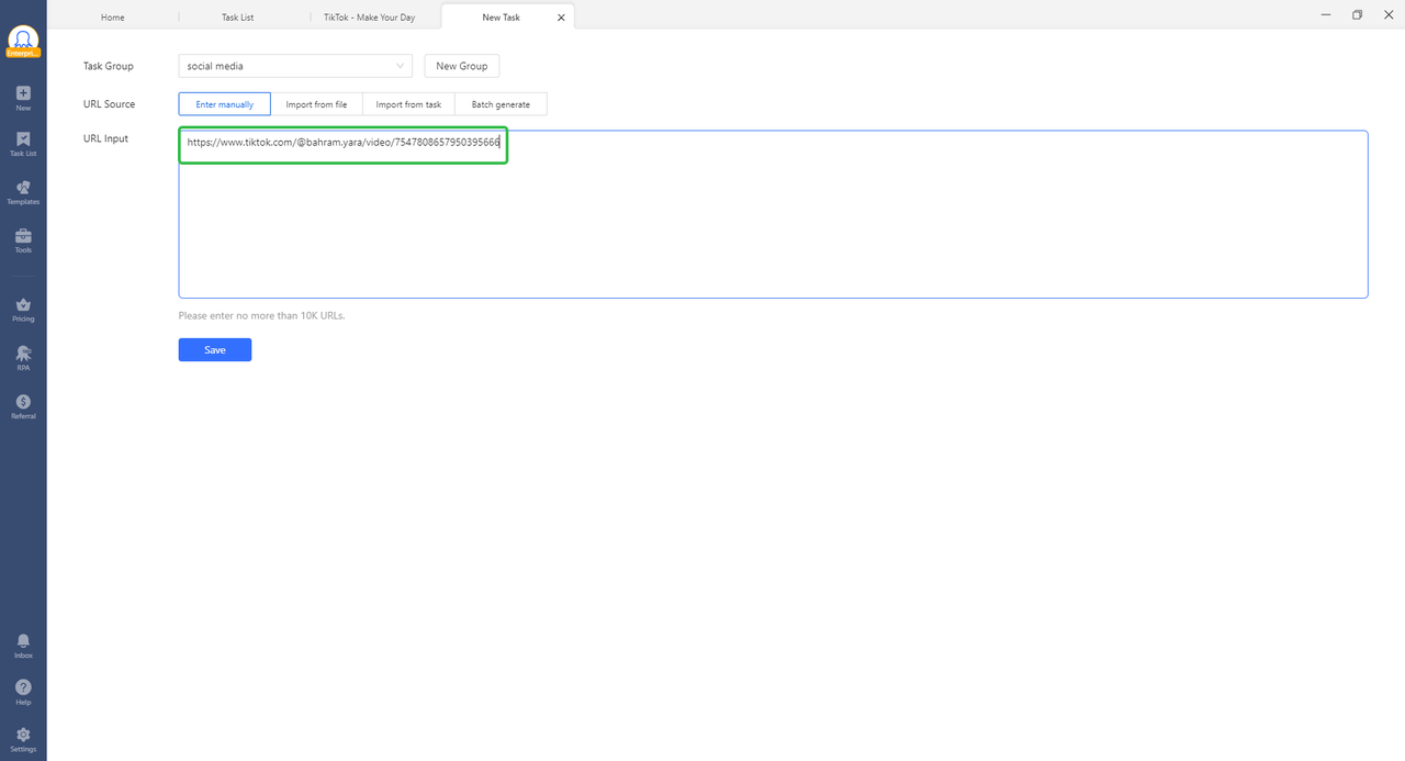 start a new task in octoparse