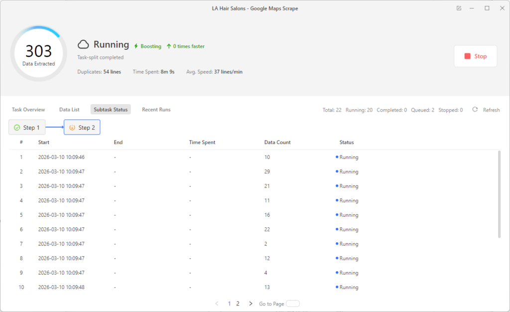 check octoparse scraping status