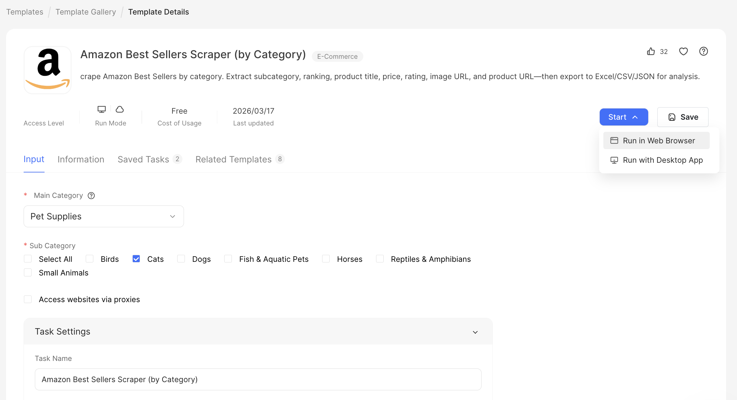 Amazon Best Sellers Scraper (by Category) template
