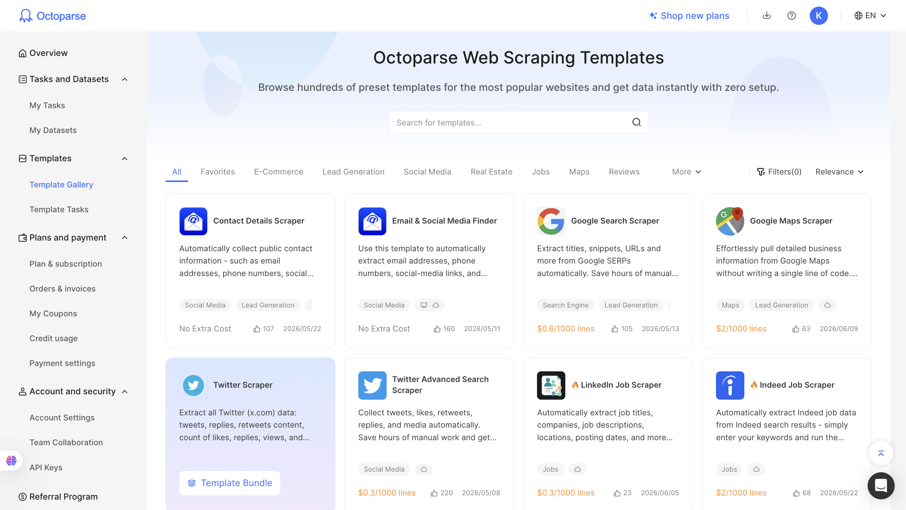 octoparse template