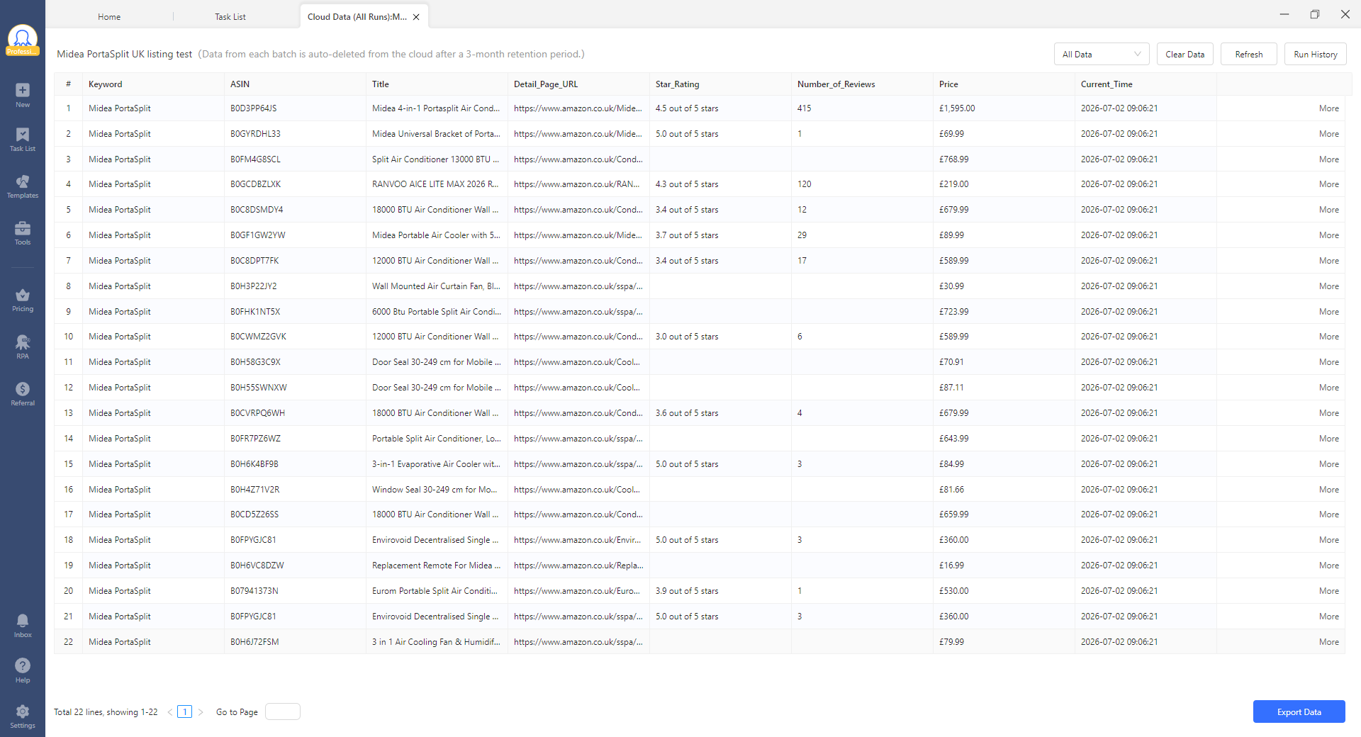 Amazon keyword search results for Midea PortaSplit