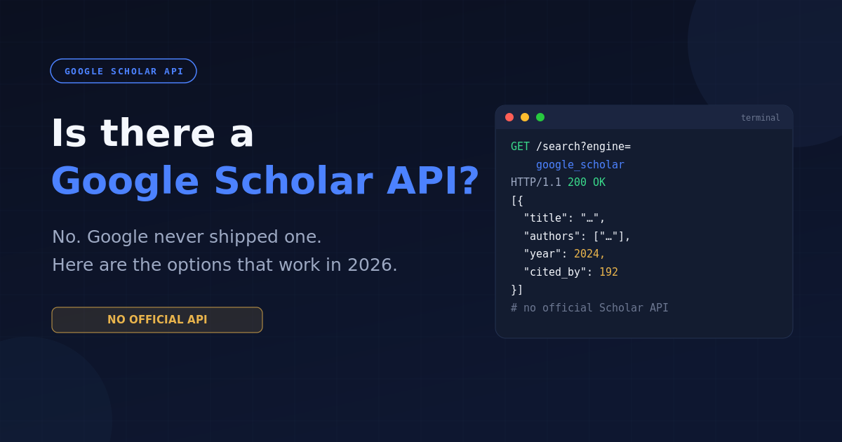 Is there a Google Scholar API, no official one and the routes that return Scholar data in 2026