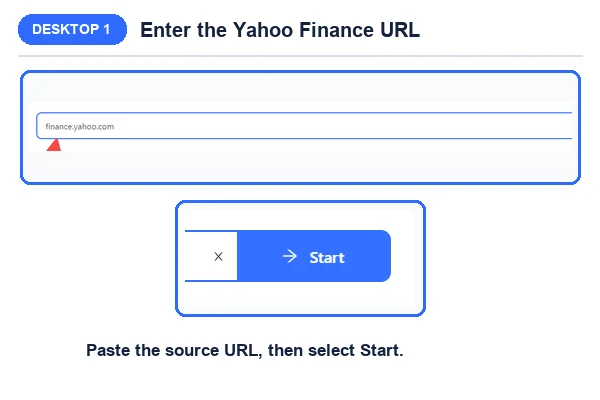 Original Octoparse Desktop workflow showing the Yahoo Finance URL input and Start button
