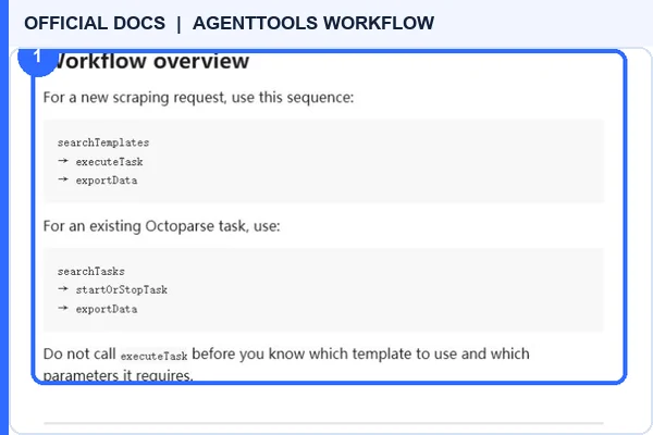Official Octoparse AgentTools workflow overview