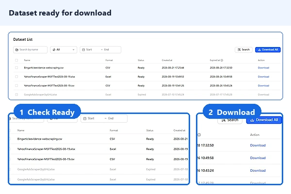 Octoparse dataset ready for Bing CSV download